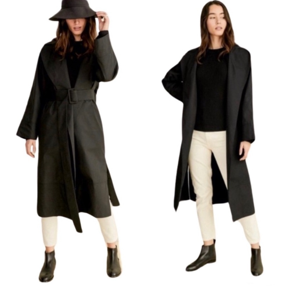 Jenni Kayne Trench Belted Raincoat Size Large Black Hooded